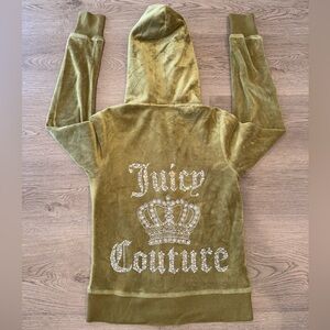 Juicy Couture Y2K 2000s Vintage Small Velour Hoodie Crown Design Bling USA Made